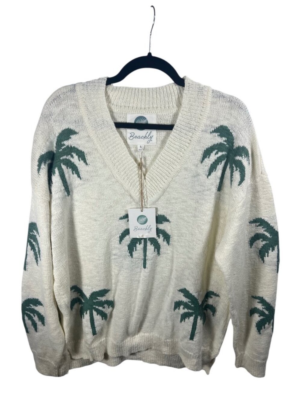 Beachly Sweater Womens Large Pullover V Neck Long Sleeve Lightweight Tropical